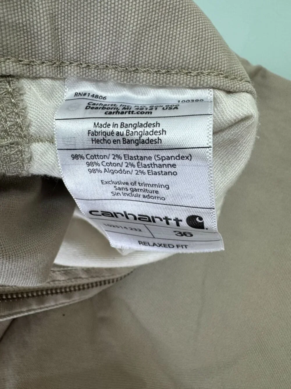 Carhartt Shorts Mens 36 Canvas Work Y2K Relaxed Fit Khaki 9" Inseam 102514-232 - Picture 11 of 12